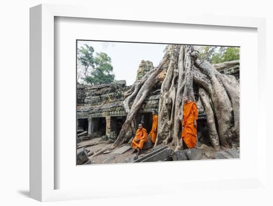 Cambodia, Siem Reap, Angkor Wat Complex. Monks Inside Ta Prohm Temple (Mr)-Matteo Colombo-Framed Photographic Print