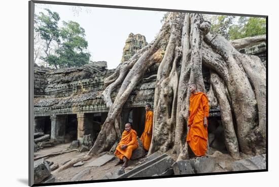 Cambodia, Siem Reap, Angkor Wat Complex. Monks Inside Ta Prohm Temple (Mr)-Matteo Colombo-Mounted Photographic Print