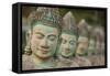 Cambodia, Siem Reap, carved statues at Buddhist temple.-Merrill Images-Framed Stretched Canvas