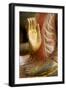 Cambodia, Siem Reap, golden hands on red wood statue of Buddha.-Merrill Images-Framed Photographic Print