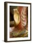 Cambodia, Siem Reap, golden hands on red wood statue of Buddha.-Merrill Images-Framed Premium Photographic Print