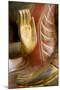Cambodia, Siem Reap, golden hands on red wood statue of Buddha.-Merrill Images-Mounted Photographic Print