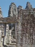 View of a Wall of the Temple of Bayon with Carved Reliefs-Cambodian-Photographic Print