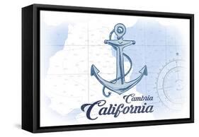 Cambria, California - Anchor - Blue - Coastal Icon-Lantern Press-Framed Stretched Canvas