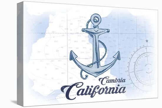 Cambria, California - Anchor - Blue - Coastal Icon-Lantern Press-Stretched Canvas
