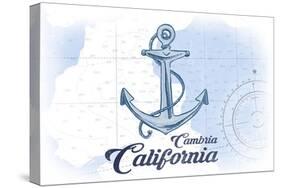 Cambria, California - Anchor - Blue - Coastal Icon-Lantern Press-Stretched Canvas