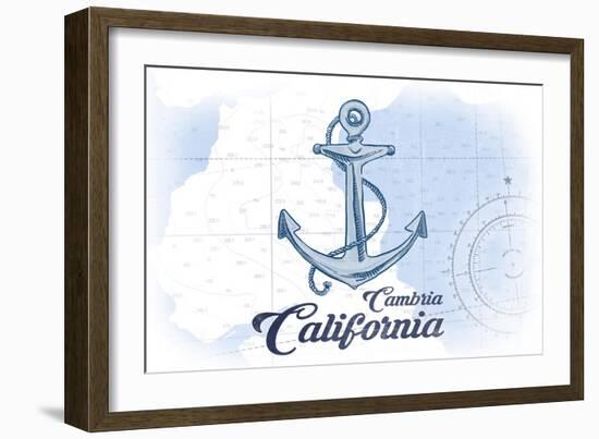 Cambria, California - Anchor - Blue - Coastal Icon-Lantern Press-Framed Art Print