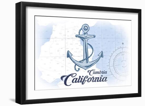 Cambria, California - Anchor - Blue - Coastal Icon-Lantern Press-Framed Art Print