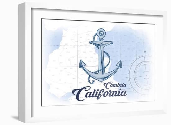 Cambria, California - Anchor - Blue - Coastal Icon-Lantern Press-Framed Art Print