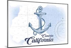 Cambria, California - Anchor - Blue - Coastal Icon-Lantern Press-Mounted Art Print