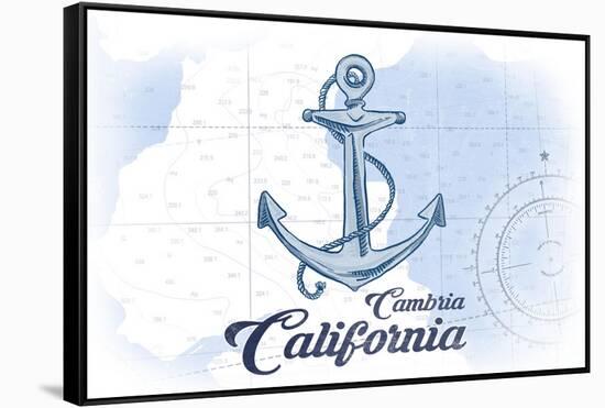 Cambria, California - Anchor - Blue - Coastal Icon-Lantern Press-Framed Stretched Canvas