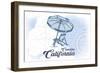Cambria, California - Beach Chair and Umbrella - Blue - Coastal Icon-Lantern Press-Framed Art Print
