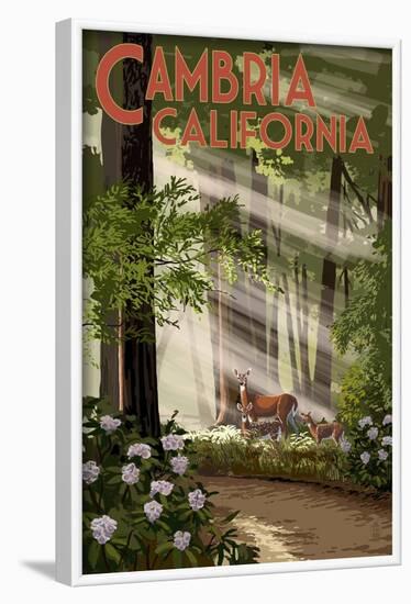 Cambria, California - Deer and Forest-Lantern Press-Framed Art Print