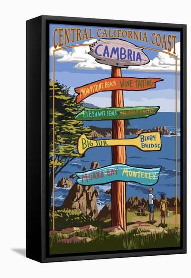 Cambria, California - Destination Sign-Lantern Press-Framed Stretched Canvas