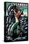 Cambria, California - Mermaid - Scratchboard-Lantern Press-Stretched Canvas