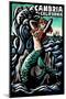 Cambria, California - Mermaid - Scratchboard-Lantern Press-Mounted Art Print