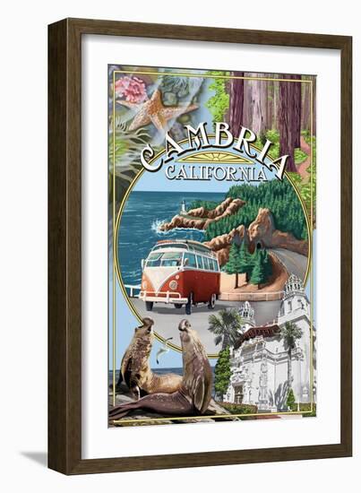 Cambria, California - Montage-Lantern Press-Framed Art Print