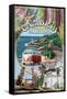 Cambria, California - Montage-Lantern Press-Framed Stretched Canvas