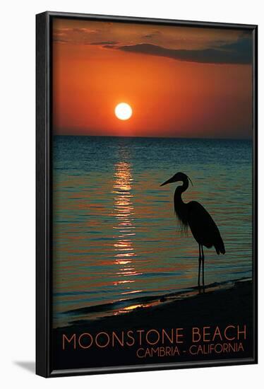 Cambria, California - Moonstone Beach and Heron-Lantern Press-Framed Art Print