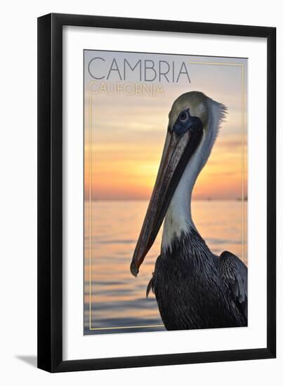 Cambria, California - Pelican and Sunset-Lantern Press-Framed Art Print