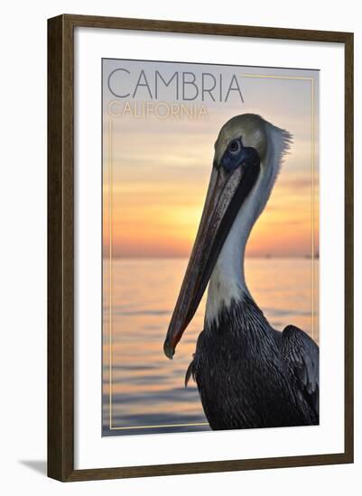 Cambria, California - Pelican and Sunset-Lantern Press-Framed Art Print