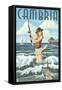 Cambria, California - Pinup Girl Fishing-Lantern Press-Framed Stretched Canvas