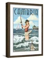 Cambria, California - Pinup Girl Fishing-Lantern Press-Framed Art Print