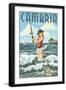 Cambria, California - Pinup Girl Fishing-Lantern Press-Framed Art Print