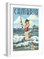 Cambria, California - Pinup Girl Fishing-Lantern Press-Framed Art Print