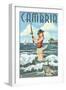 Cambria, California - Pinup Girl Fishing-Lantern Press-Framed Art Print