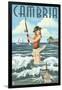 Cambria, California - Pinup Girl Fishing-Lantern Press-Framed Art Print