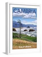 Cambria, California - Rocky Coastline-Lantern Press-Framed Art Print