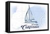 Cambria, California - Sailboat - Blue - Coastal Icon-Lantern Press-Framed Stretched Canvas