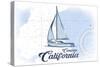 Cambria, California - Sailboat - Blue - Coastal Icon-Lantern Press-Stretched Canvas