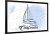 Cambria, California - Sailboat - Blue - Coastal Icon-Lantern Press-Framed Art Print