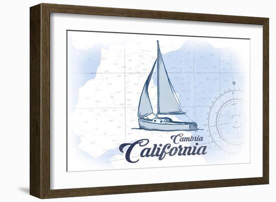 Cambria, California - Sailboat - Blue - Coastal Icon-Lantern Press-Framed Art Print