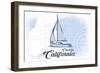 Cambria, California - Sailboat - Blue - Coastal Icon-Lantern Press-Framed Art Print