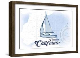 Cambria, California - Sailboat - Blue - Coastal Icon-Lantern Press-Framed Art Print