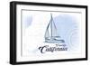 Cambria, California - Sailboat - Blue - Coastal Icon-Lantern Press-Framed Art Print