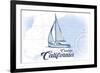 Cambria, California - Sailboat - Blue - Coastal Icon-Lantern Press-Framed Art Print