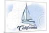 Cambria, California - Sailboat - Blue - Coastal Icon-Lantern Press-Mounted Art Print