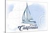 Cambria, California - Sailboat - Blue - Coastal Icon-Lantern Press-Stretched Canvas