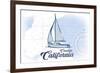 Cambria, California - Sailboat - Blue - Coastal Icon-Lantern Press-Framed Premium Giclee Print