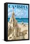 Cambria, California - Sand Castle-Lantern Press-Framed Stretched Canvas