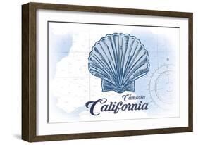 Cambria, California - Scallop Shell - Blue - Coastal Icon-Lantern Press-Framed Art Print