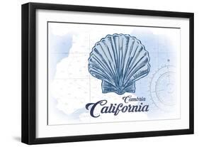 Cambria, California - Scallop Shell - Blue - Coastal Icon-Lantern Press-Framed Art Print