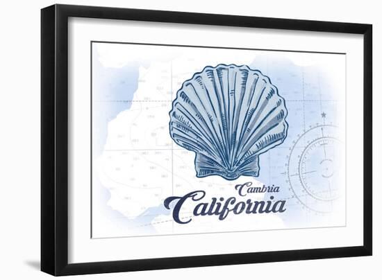 Cambria, California - Scallop Shell - Blue - Coastal Icon-Lantern Press-Framed Art Print