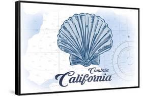 Cambria, California - Scallop Shell - Blue - Coastal Icon-Lantern Press-Framed Stretched Canvas