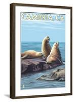 Cambria, California - Sea Lions, c.2009-Lantern Press-Framed Art Print