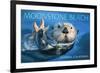 Cambria, California - Sea Otter with Starfish-Lantern Press-Framed Art Print